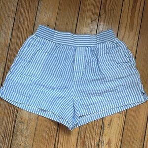 Reformation High Waist Blue and White Striped Shorts